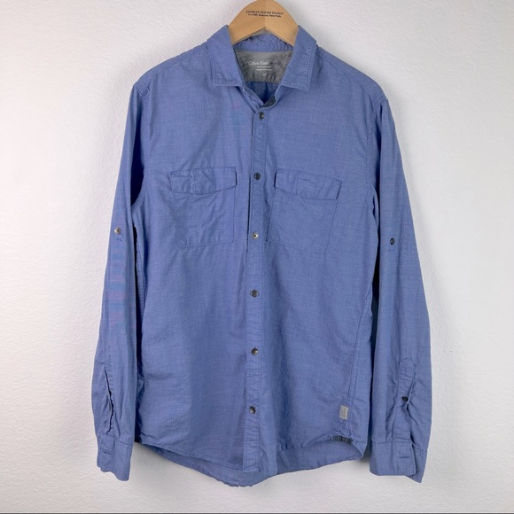Calvin Klein Jeans Shirt Mens Size Small Denim Collar Button Down Blue Preowned - Picture 1 of 8